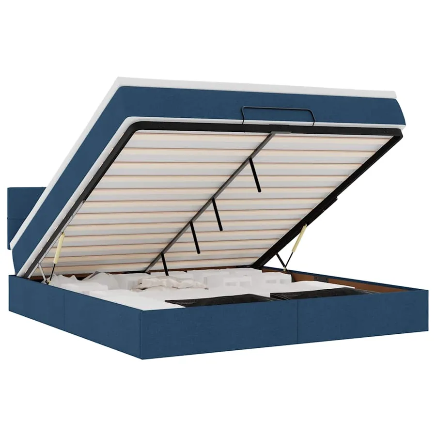 Cadre de lit ottoman avec matelas bleu 160x200 cm tissu - 2