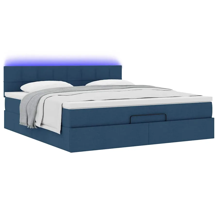 Cadre de lit ottoman avec matelas bleu 160x200 cm tissu - 6