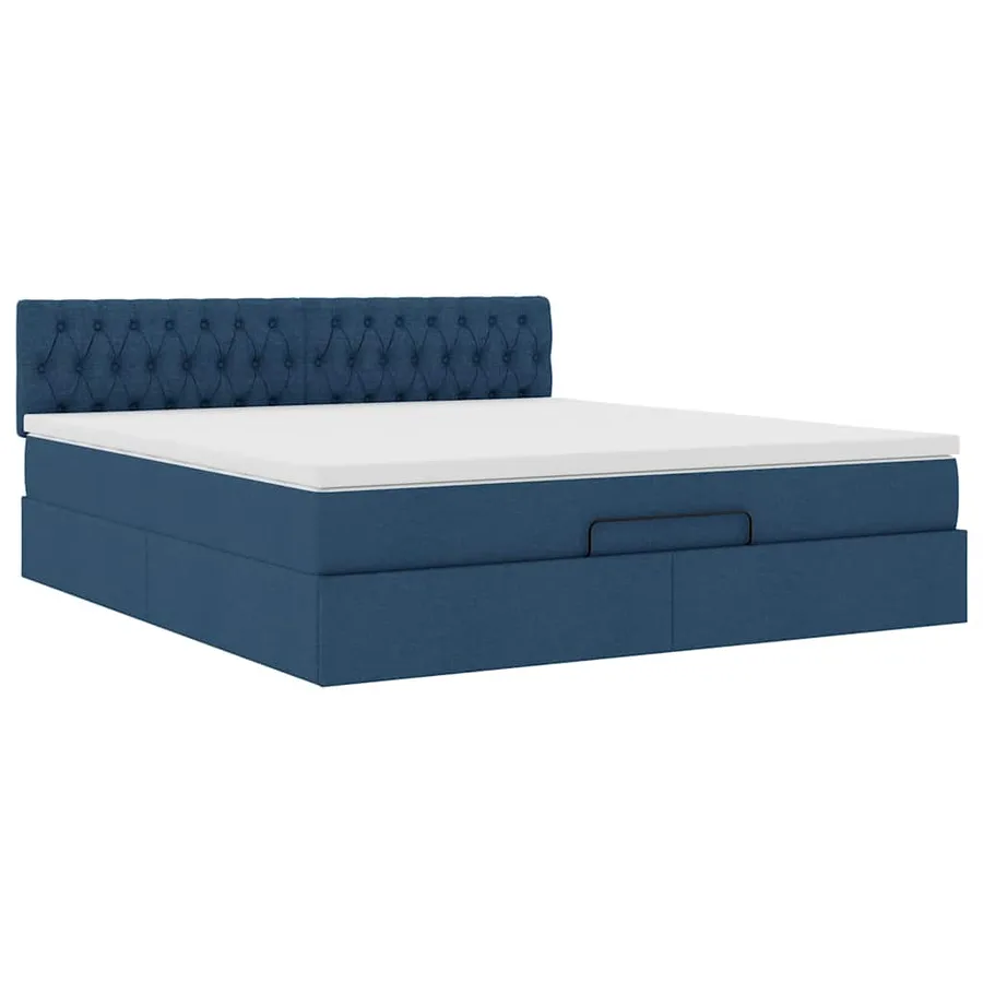 Cadre de lit ottoman avec matelas bleu 160x200 cm tissu - 6
