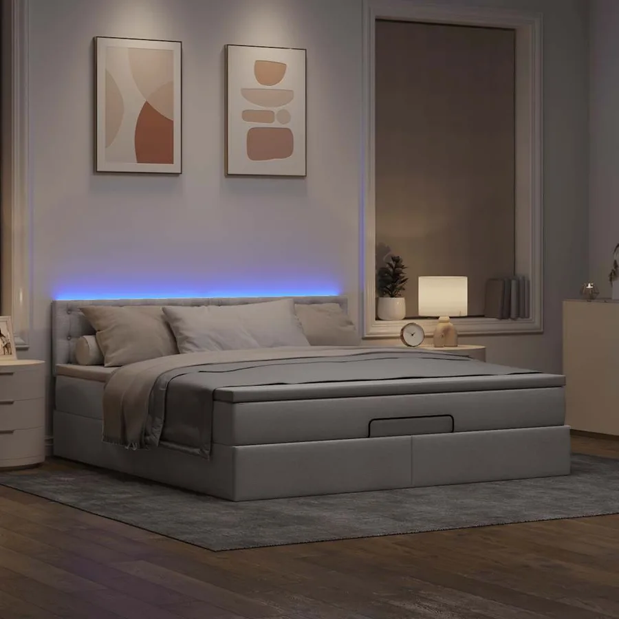Cadre de lit ottoman avec matelas taupe 160x200 cm tissu - 3