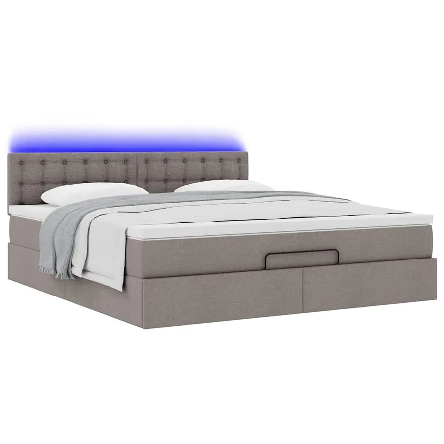 Cadre de lit ottoman avec matelas taupe 160x200 cm tissu - 6