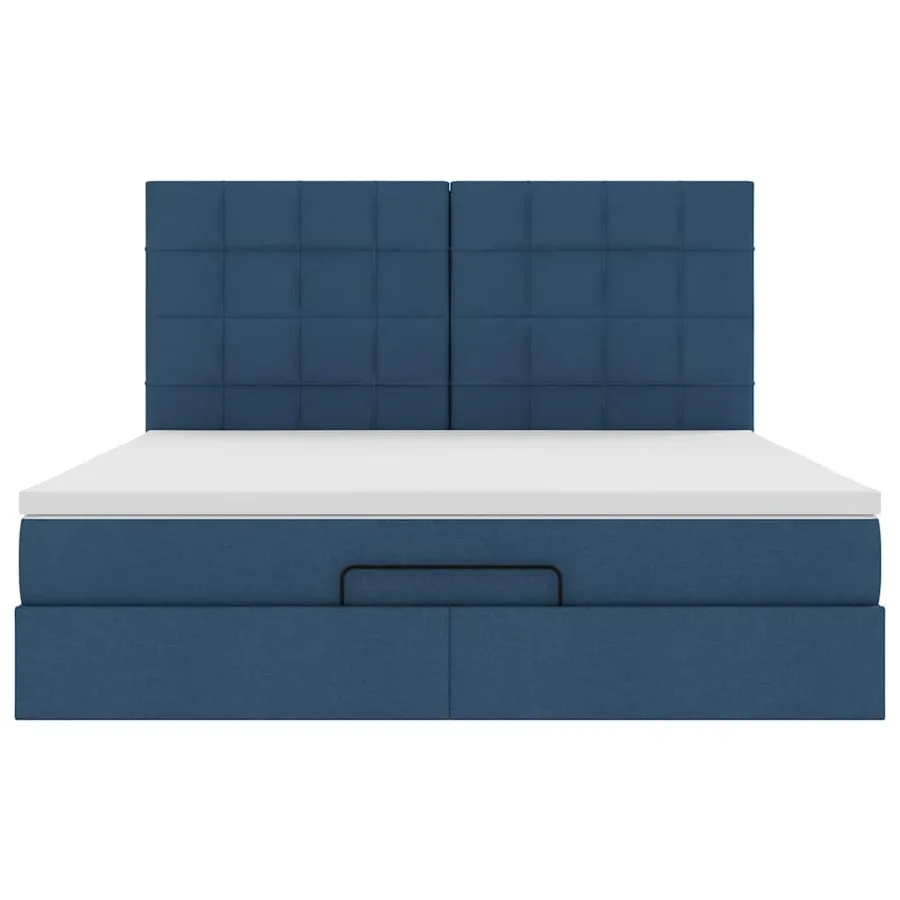 Cadre de lit ottoman avec matelas bleu 160x200 cm tissu - 7