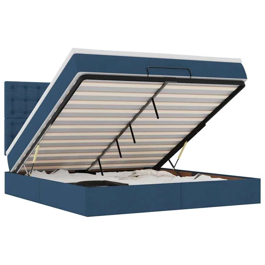 Cadre de lit ottoman avec matelas bleu 160x200 cm tissu - 2