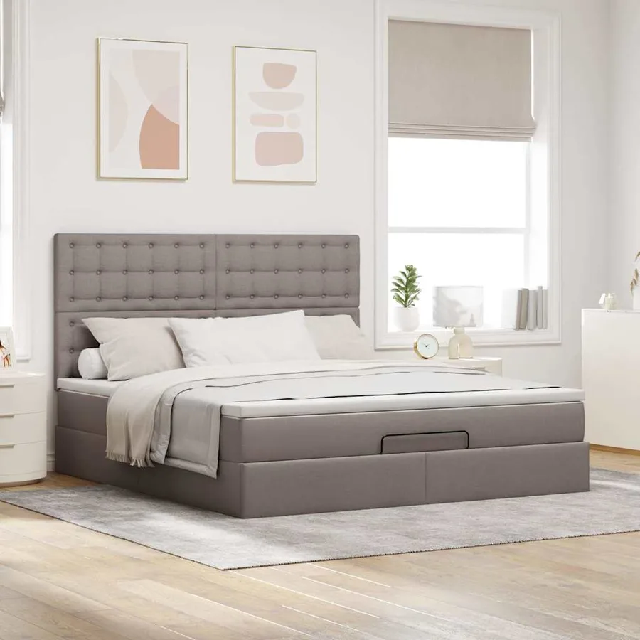 Cadre de lit ottoman avec matelas taupe 160x200 cm tissu - 4