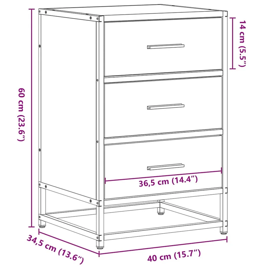 Table de chevet chêne fumé 40x34,5x60cm bois d'ingénierie métal - 11