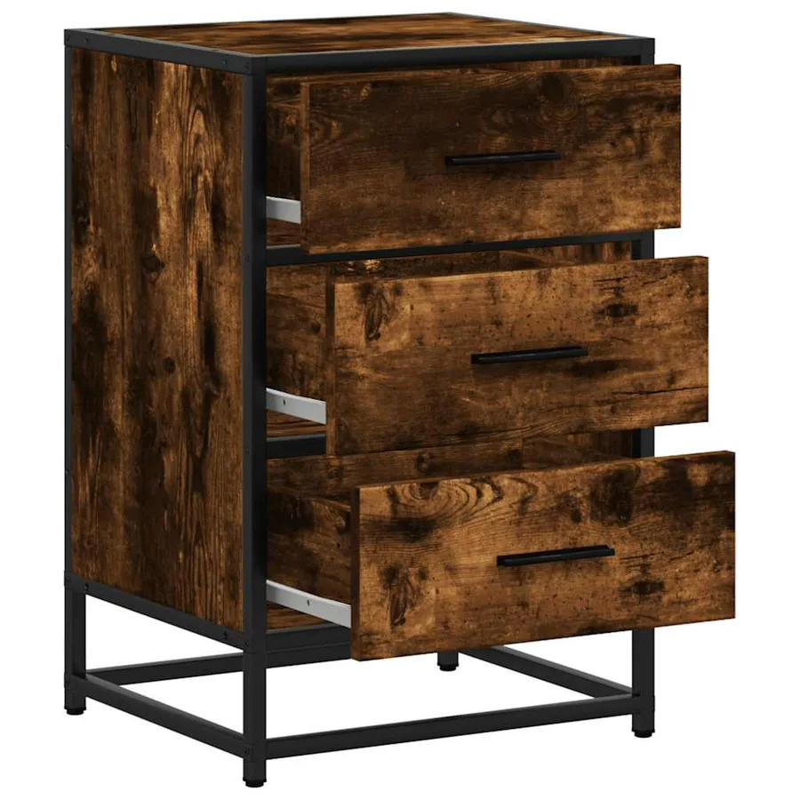 Table de chevet chêne fumé 40x34,5x60cm bois d'ingénierie métal - 8