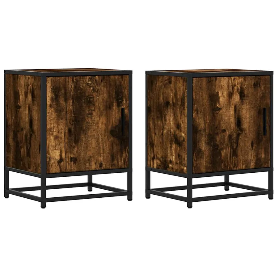 Tables de chevet 2 pcs chêne fumé bois d'ingénierie et métal - 2