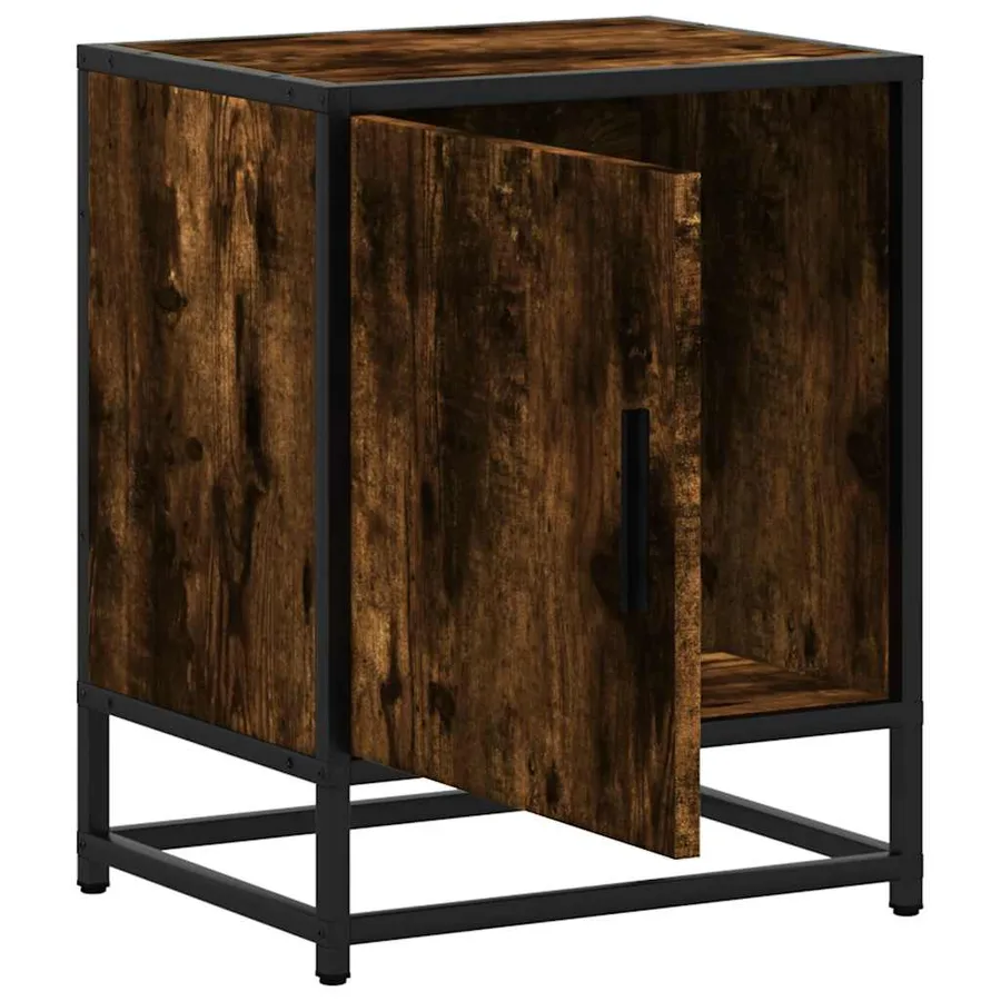 Tables de chevet 2 pcs chêne fumé bois d'ingénierie et métal - 9