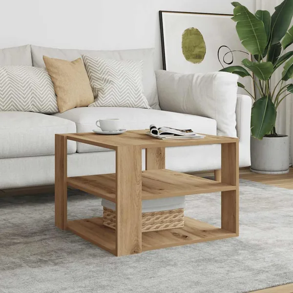 Table basse chêne artisanal 58x58x40 cm bois d'ingénierie