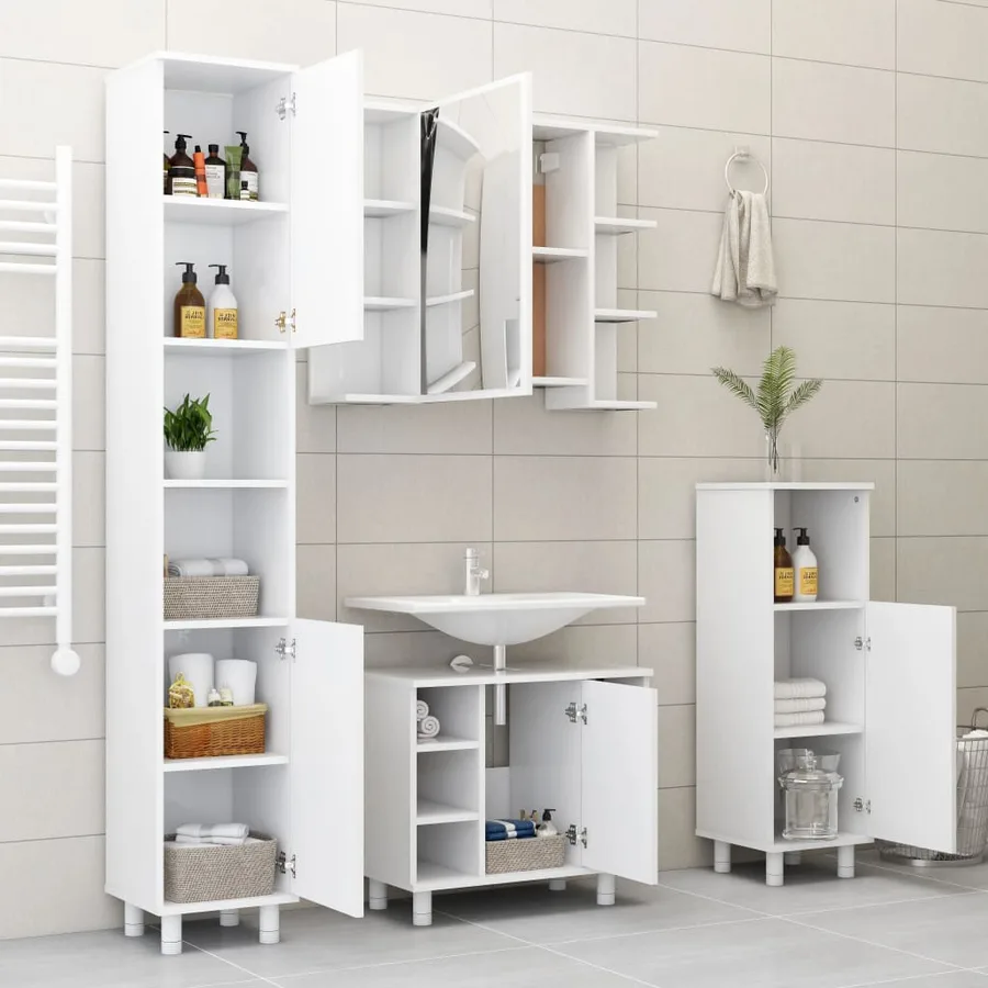 Armoire de salle de bain Blanc 30x30x95 cm Bois d'ingénierie - 9
