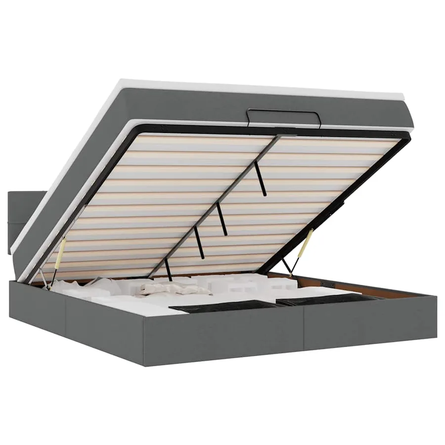 Lit ottoman avec matelas et LED Gris foncé 180x200 cm tissu - 2