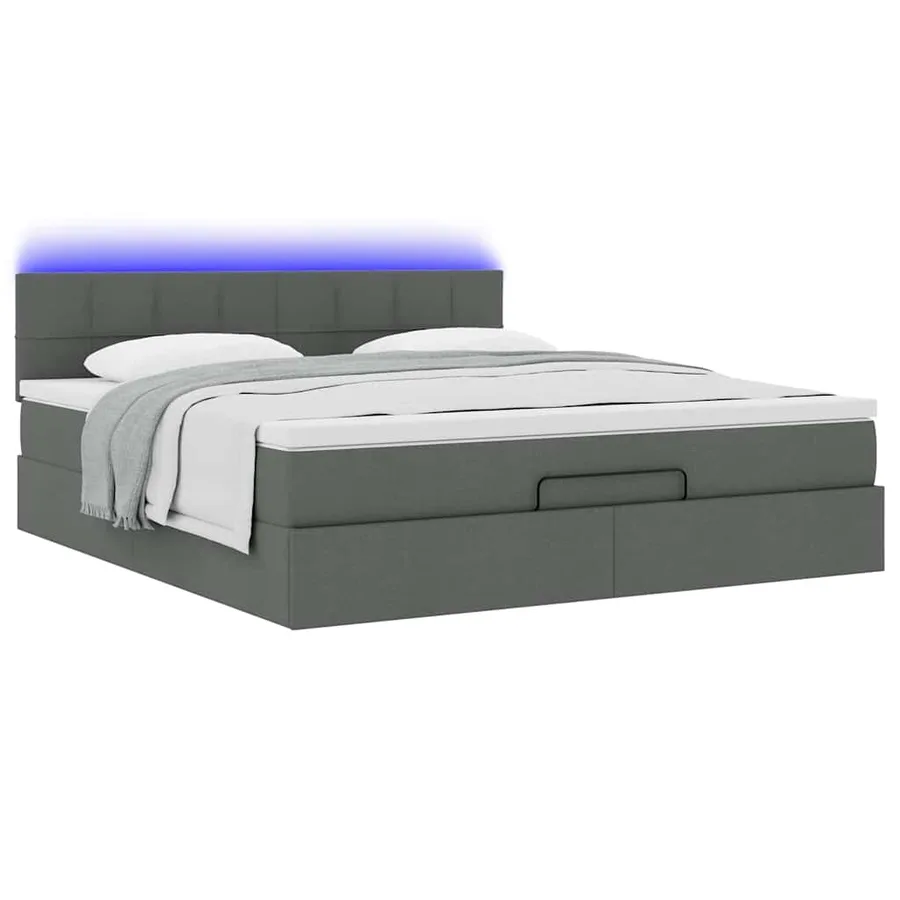 Lit ottoman avec matelas et LED Gris foncé 180x200 cm tissu - 6