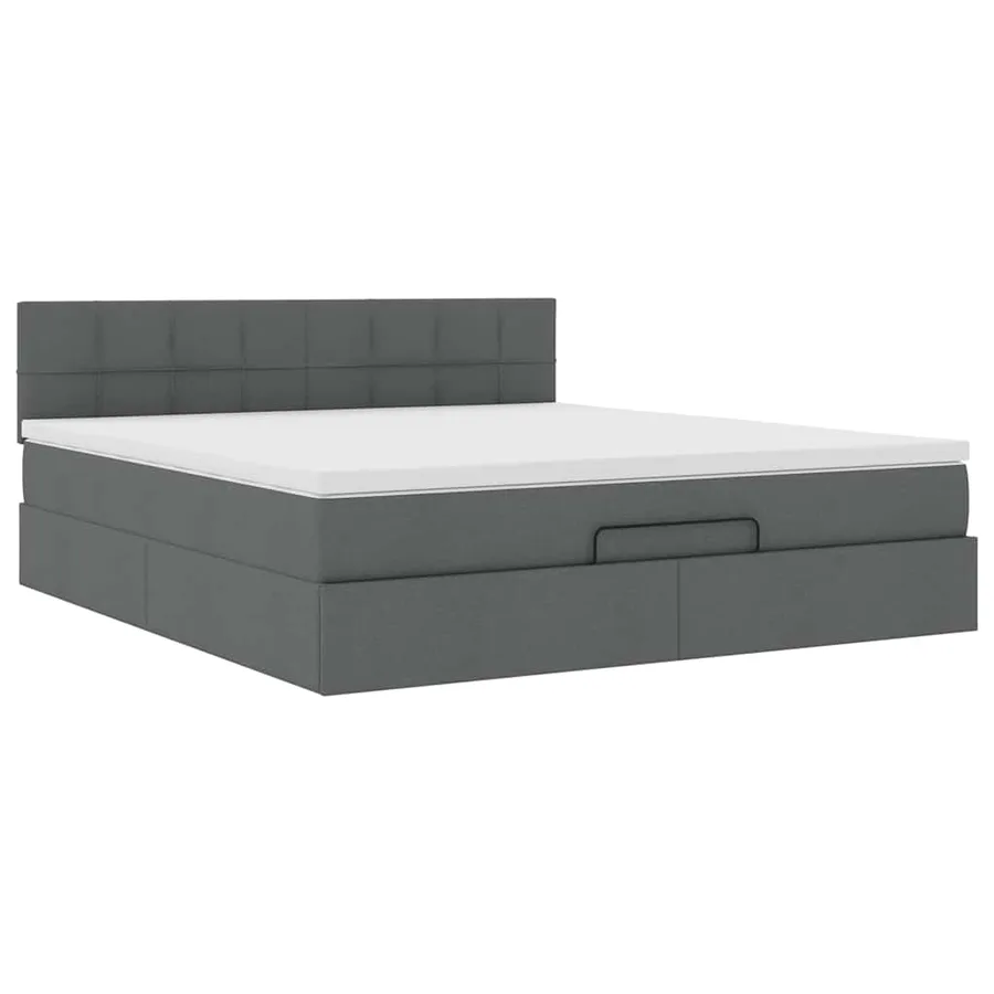 Lit ottoman avec matelas et LED Gris foncé 180x200 cm tissu - 7