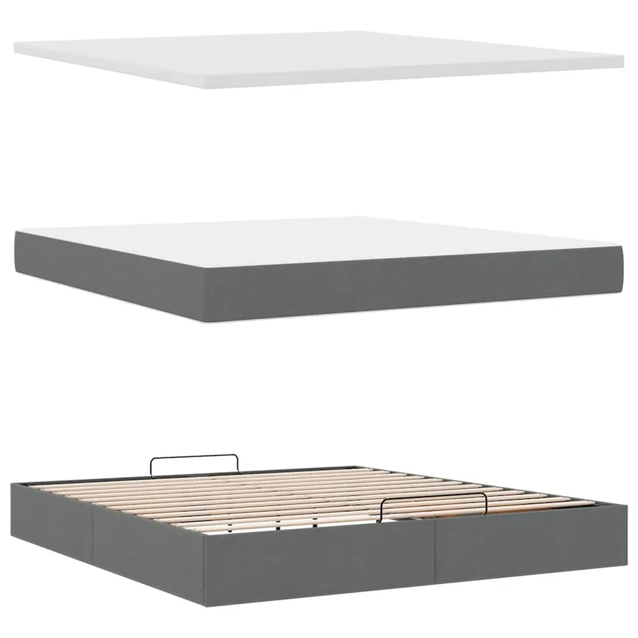 Lit ottoman avec matelas et LED Gris foncé 180x200 cm tissu - 9