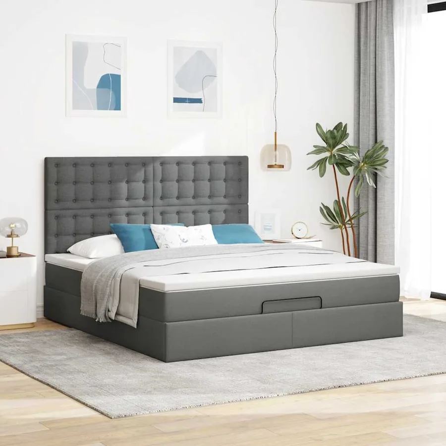 Cadre de lit ottoman avec matelas gris foncé 180x200 cm tissu - 3