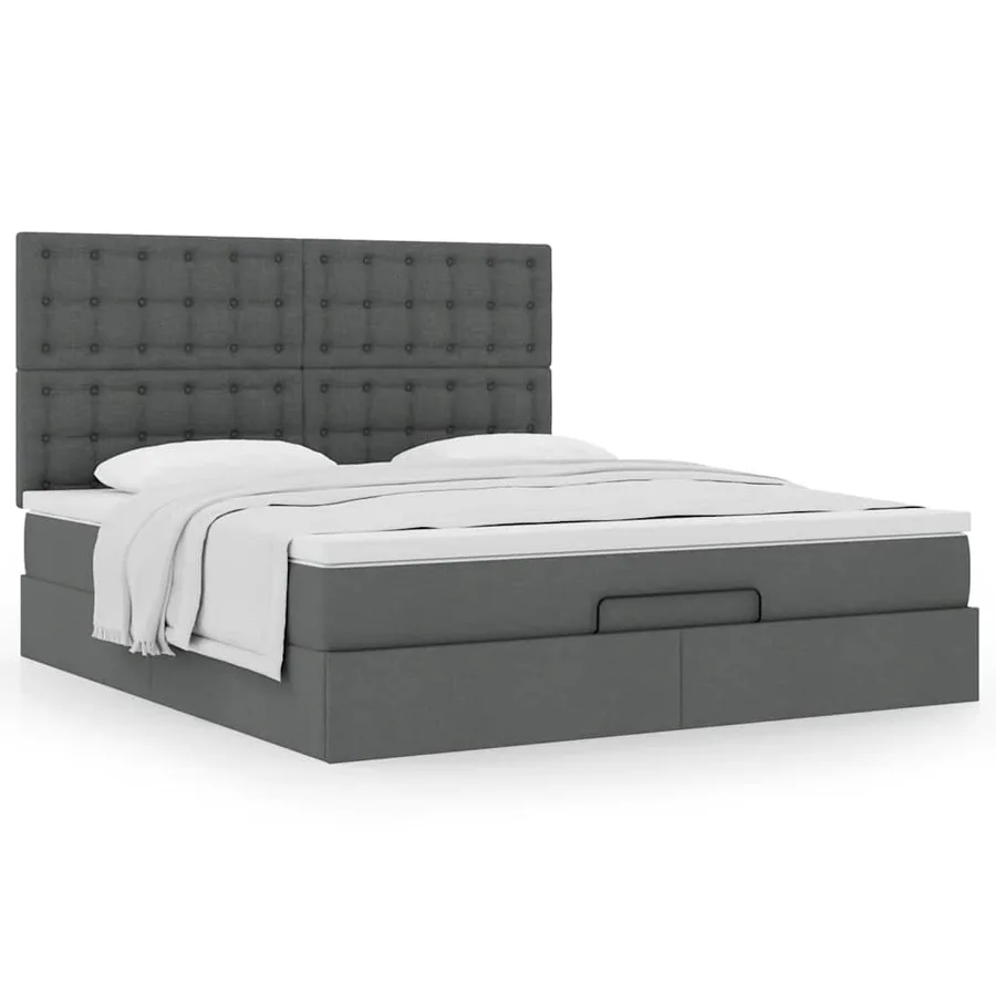 Cadre de lit ottoman avec matelas gris foncé 180x200 cm tissu - 4