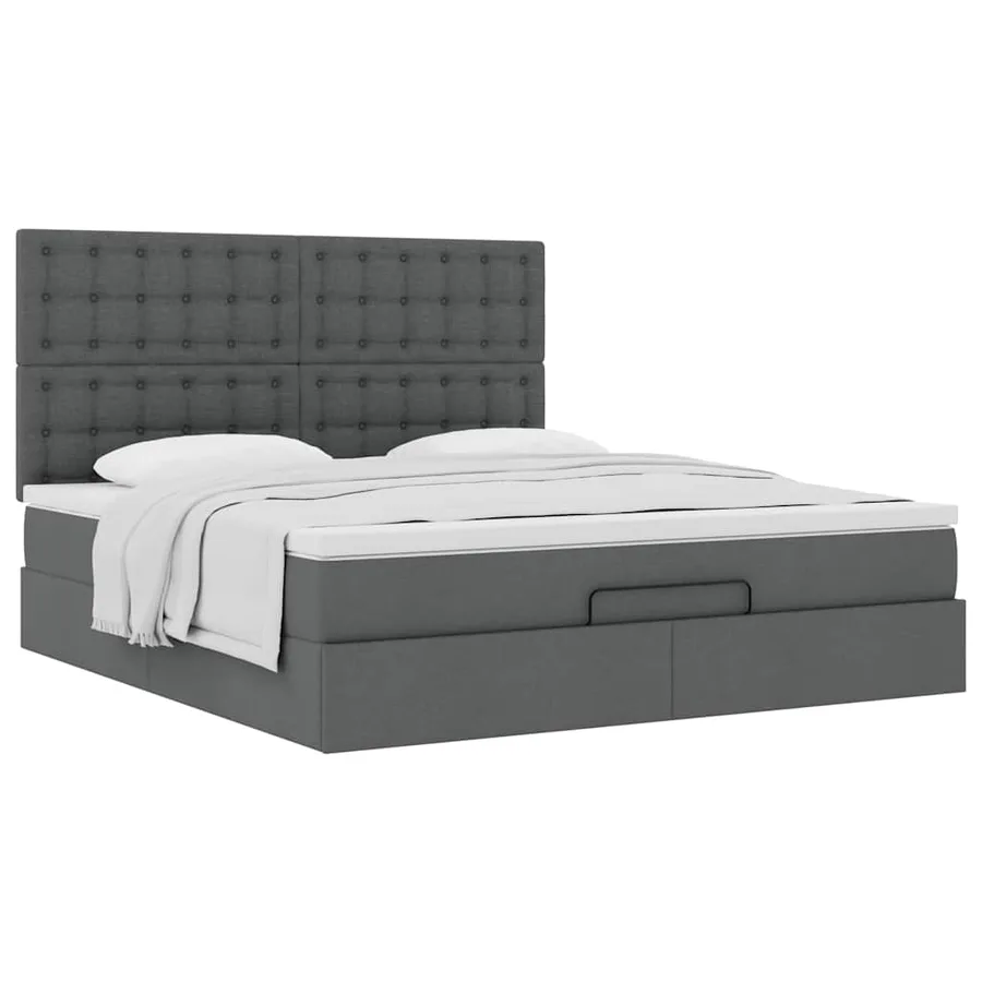 Cadre de lit ottoman avec matelas gris foncé 180x200 cm tissu - 5