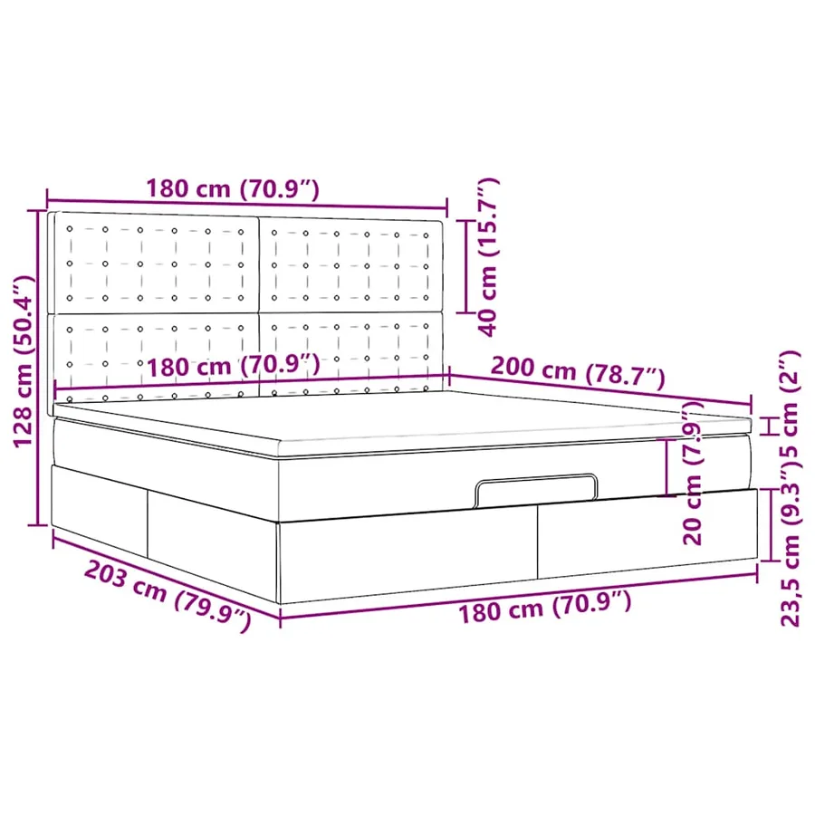 Cadre de lit ottoman avec matelas gris foncé 180x200 cm tissu - 18