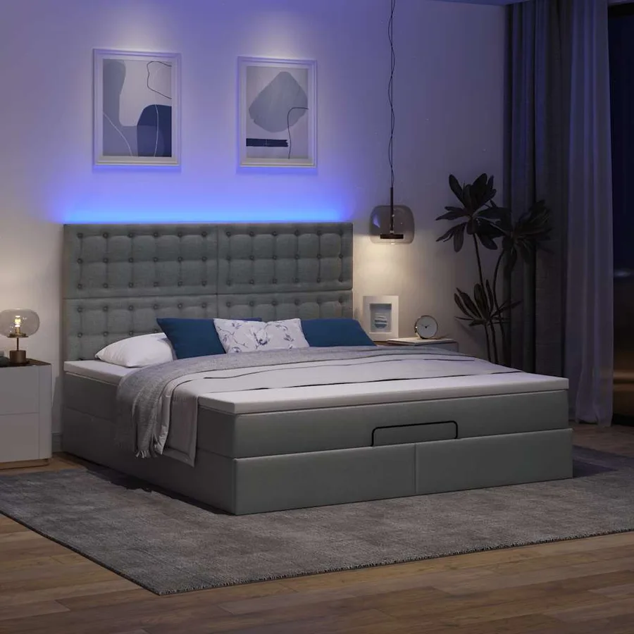 Cadre de lit ottoman avec matelas gris foncé 180x200 cm tissu - 3