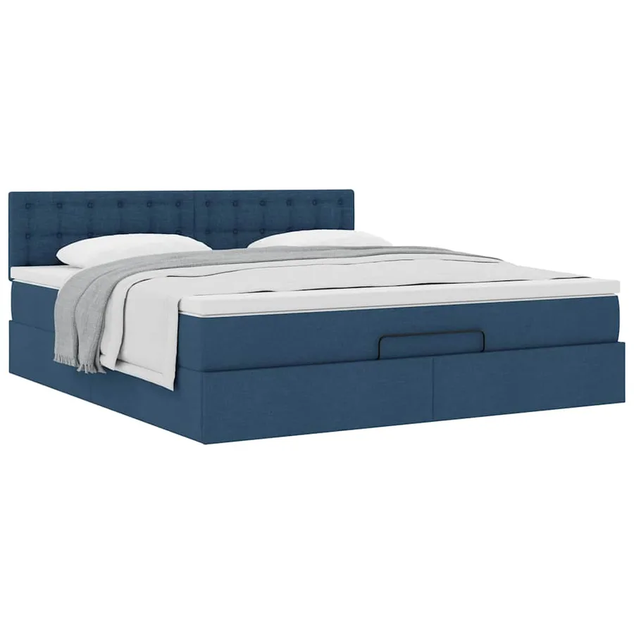 Cadre de lit ottoman avec matelas bleu 180x200 cm tissu - 5