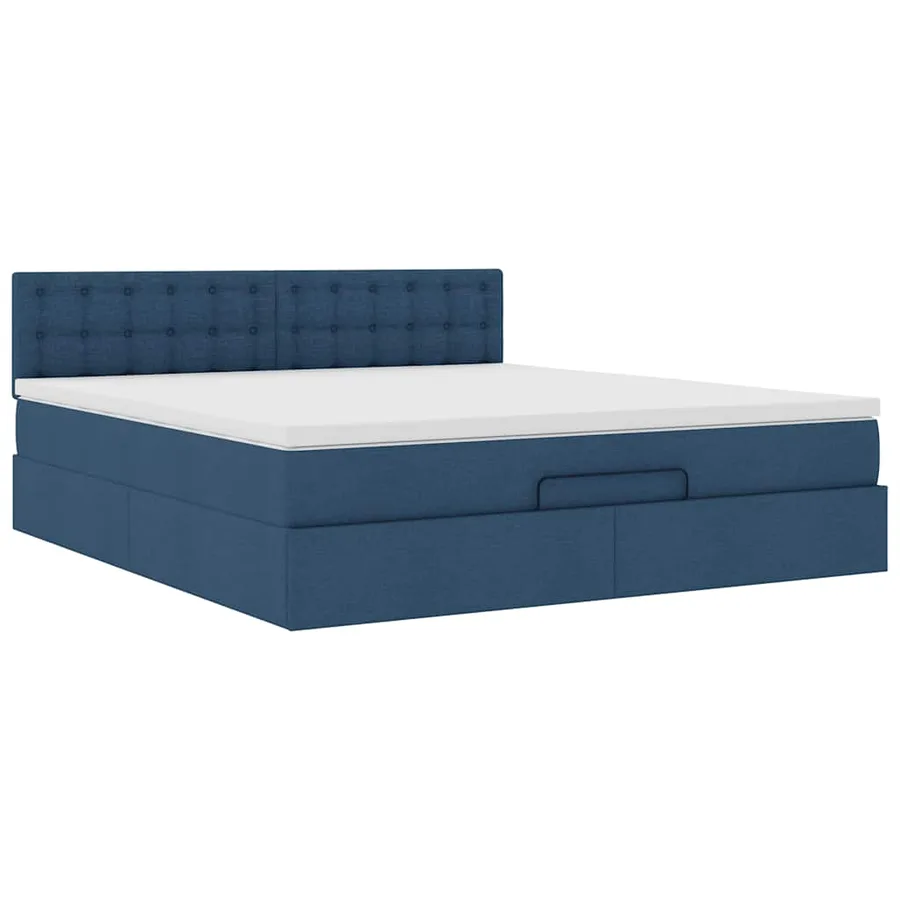 Cadre de lit ottoman avec matelas bleu 180x200 cm tissu - 6