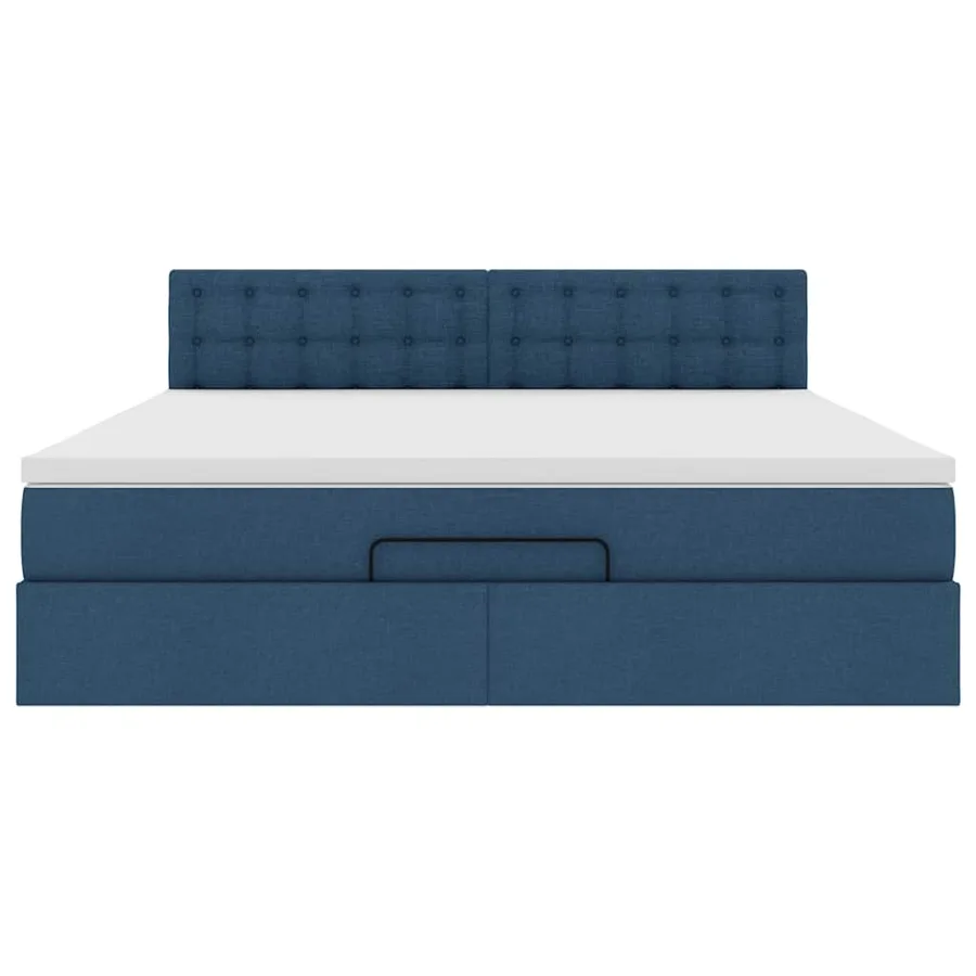 Cadre de lit ottoman avec matelas bleu 180x200 cm tissu - 7