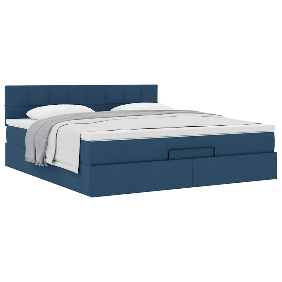 Cadre de lit ottoman avec matelas bleu 180x200 cm tissu - 5