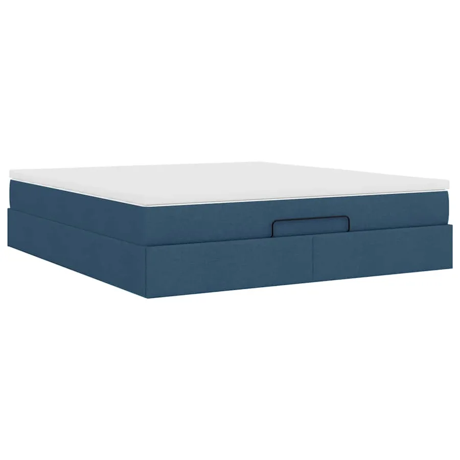 Cadre de lit ottoman avec matelas bleu 180x200 cm tissu - 10