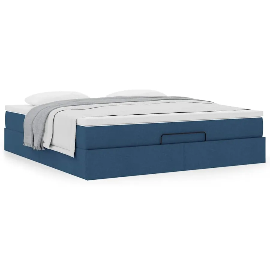 Cadre de lit ottoman avec matelas bleu 180x200 cm tissu - 4