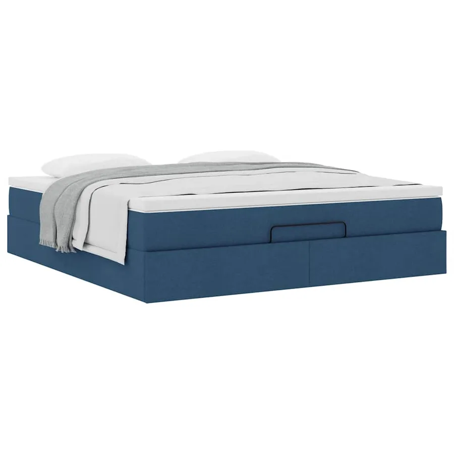 Cadre de lit ottoman avec matelas bleu 180x200 cm tissu - 5