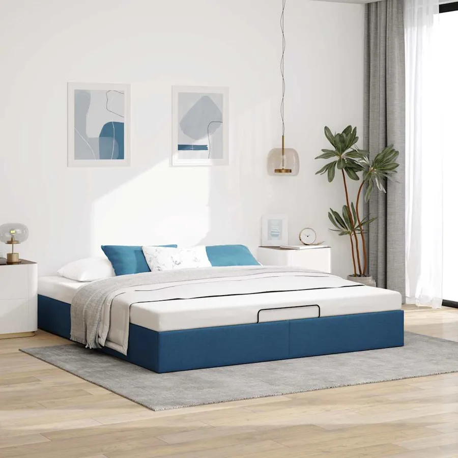 Cadre de lit ottoman sans matelas bleu 180x200 cm tissu - 3