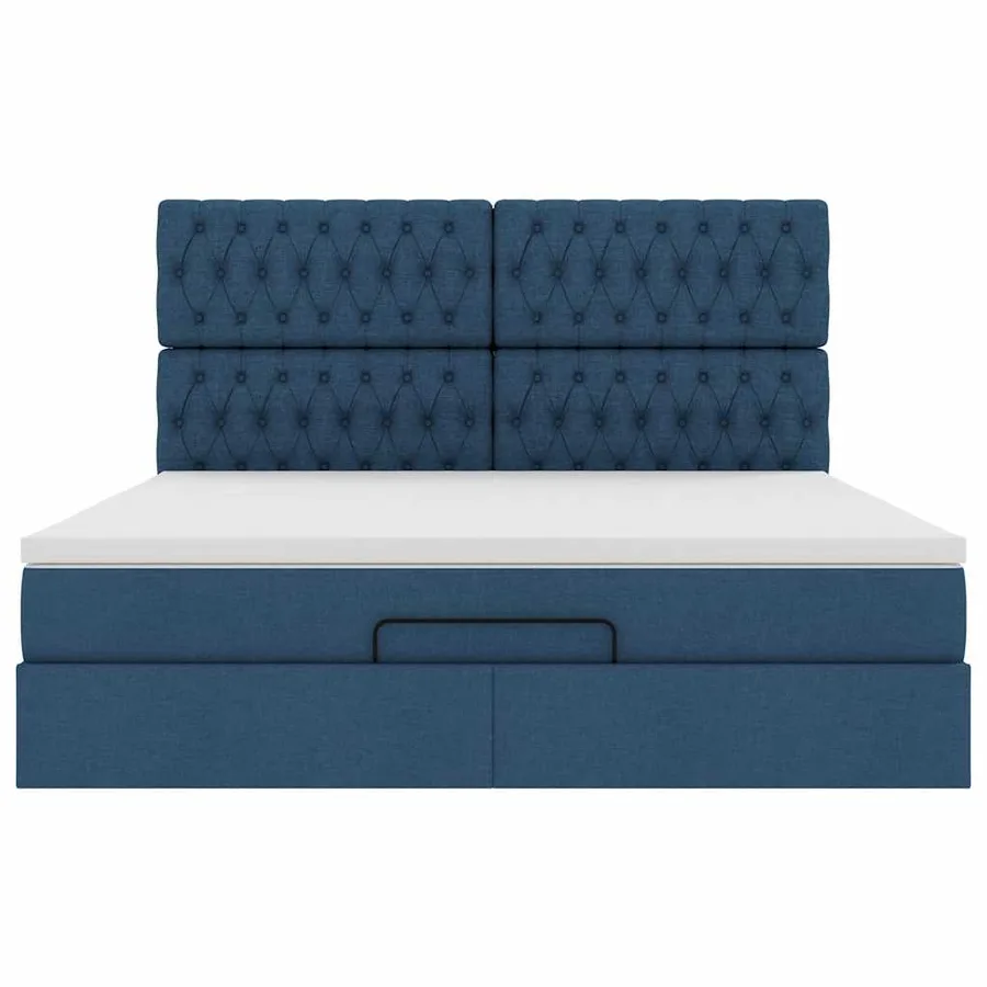 Cadre de lit ottoman avec matelas bleu 180x200 cm tissu - 8