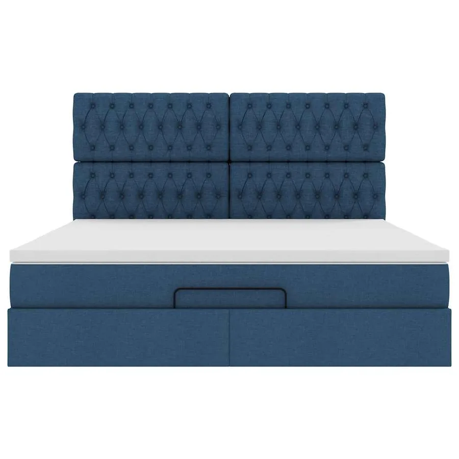 Cadre de lit ottoman avec matelas bleu 180x200 cm tissu - 7
