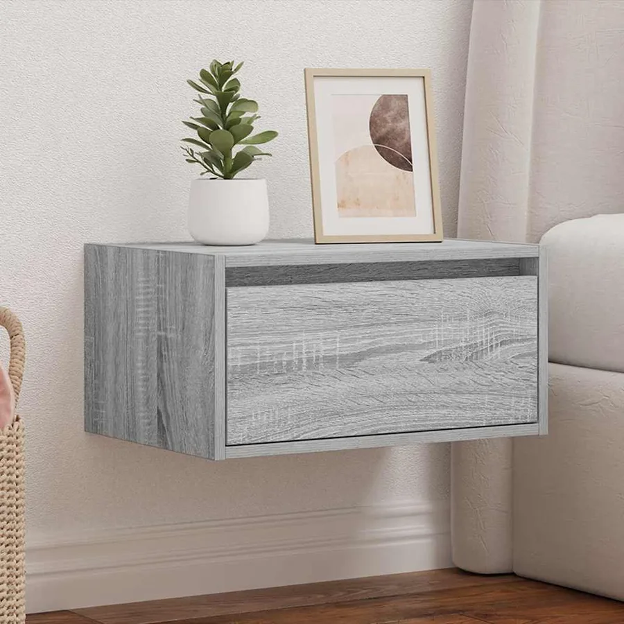 Table de chevet murale avec lumières LED sonoma gris - 4