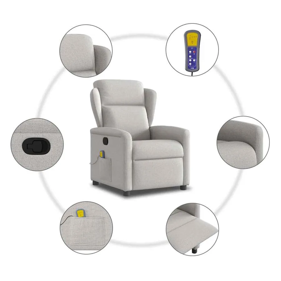 Fauteuil de massage inclinable gris nuage tissu - 8