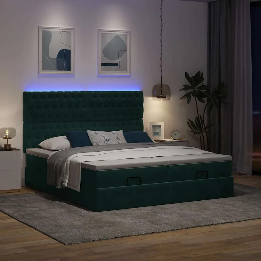 Cadre de lit ottoman avec matelas vert foncé 160x200 cm velours - 3