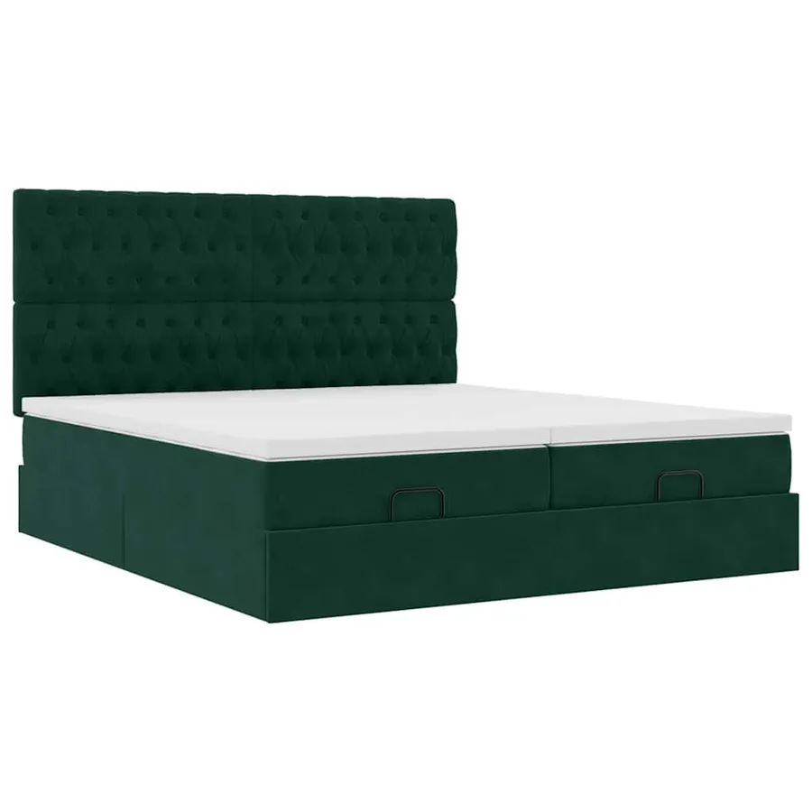 Cadre de lit ottoman avec matelas vert foncé 160x200 cm velours - 7