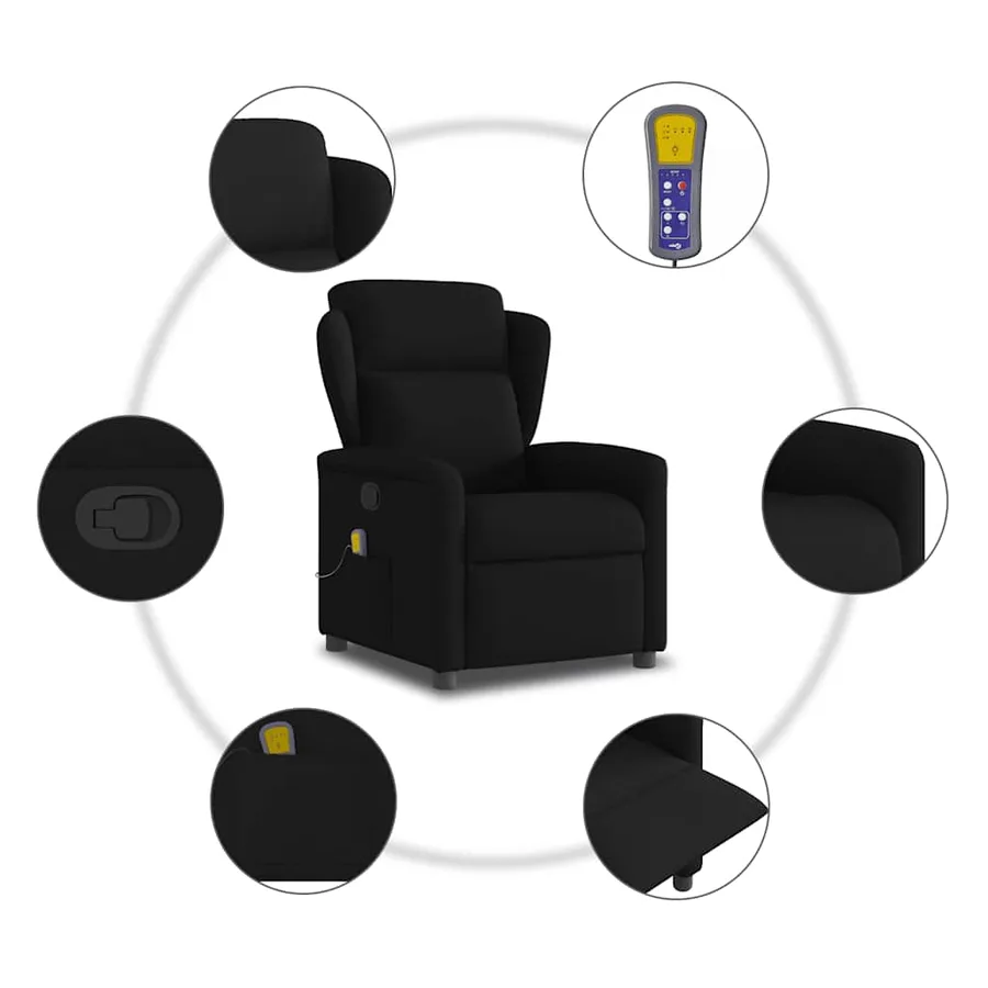 Fauteuil de massage inclinable Noir Tissu - 8