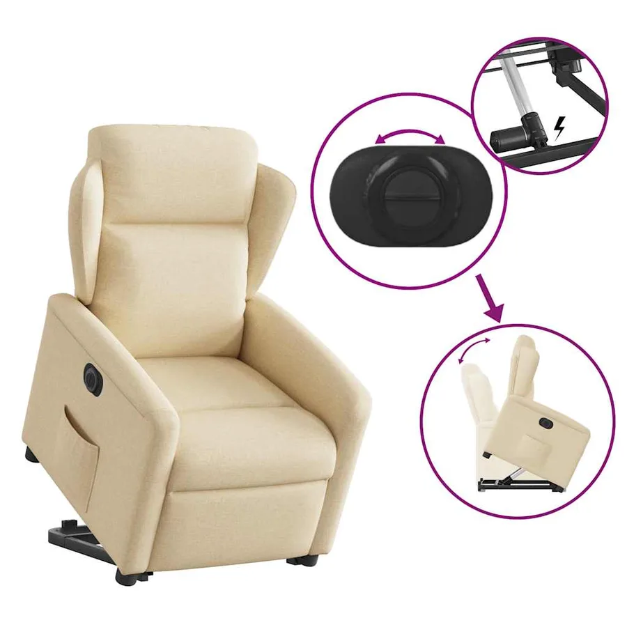 Fauteuil inclinable électrique crème tissu - 8