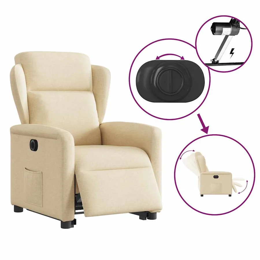 Fauteuil inclinable électrique crème tissu - 9