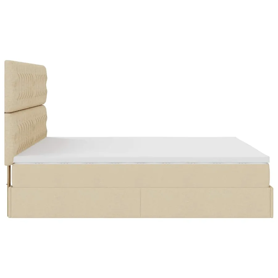 Cadre de lit ottoman avec matelas crème 160x200 cm tissu - 11