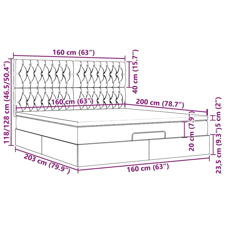 Cadre de lit ottoman avec matelas crème 160x200 cm tissu - 18