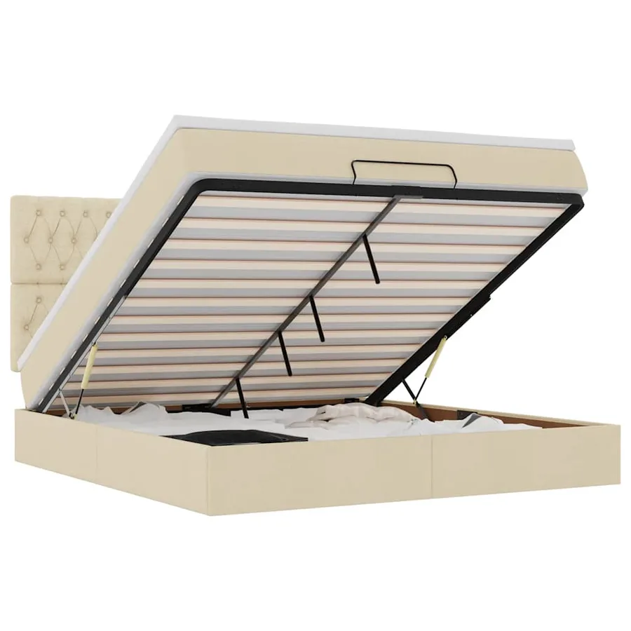 Cadre de lit ottoman avec matelas crème 160x200 cm tissu - 2
