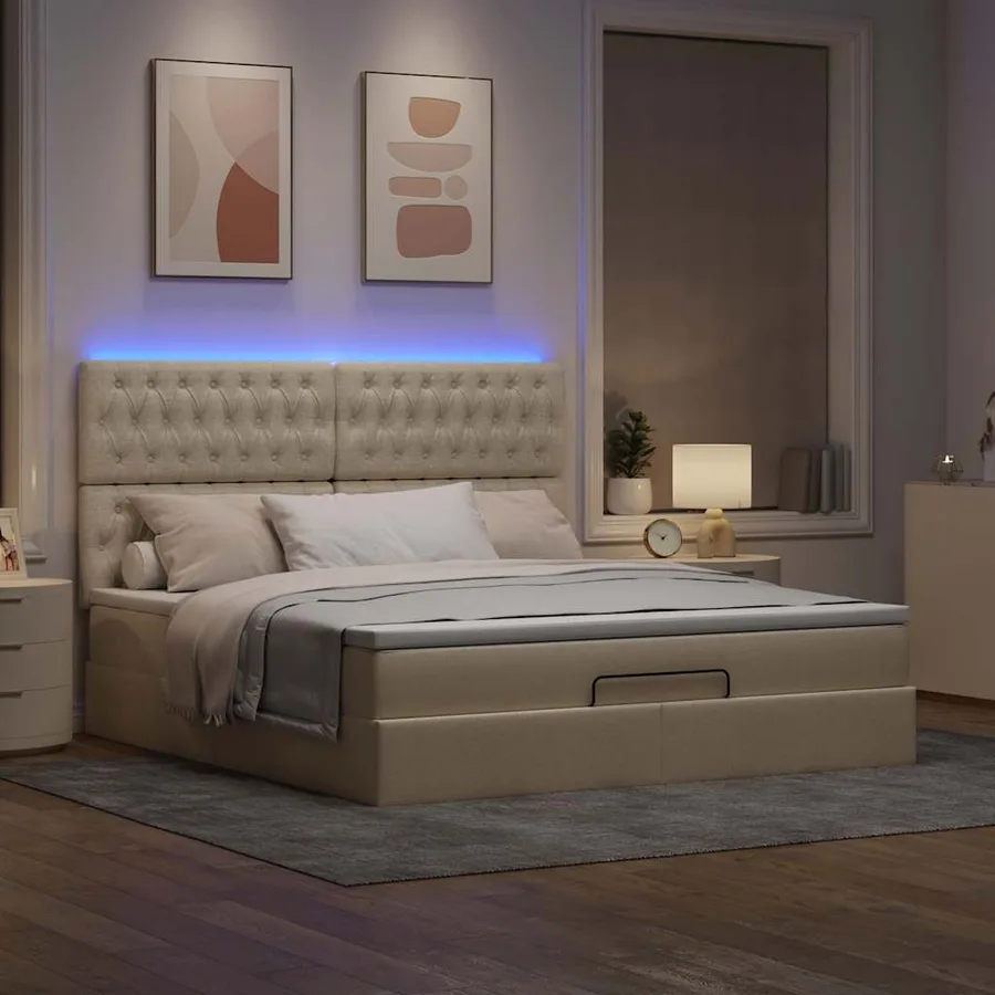 Cadre de lit ottoman avec matelas crème 160x200 cm tissu - 3