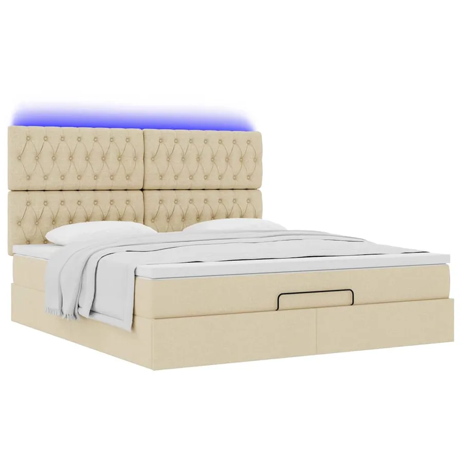 Cadre de lit ottoman avec matelas crème 160x200 cm tissu - 6