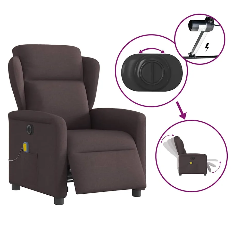 Fauteuil de massage inclinable électrique Marron foncé Tissu - 8