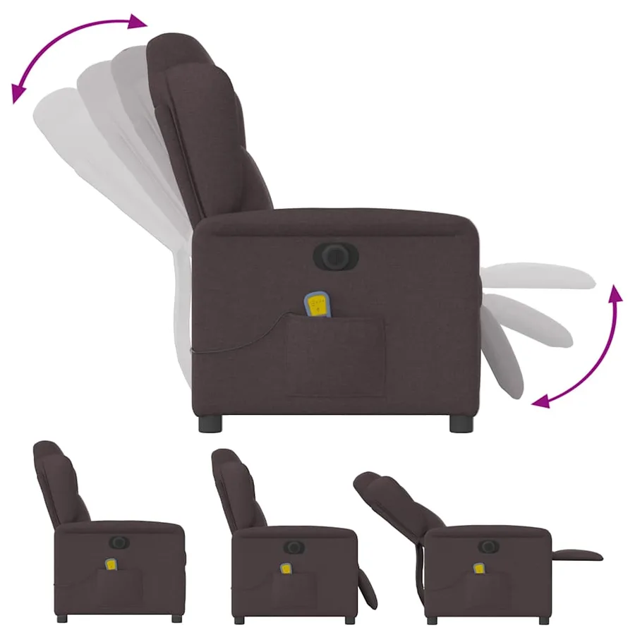 Fauteuil de massage inclinable électrique Marron foncé Tissu - 9