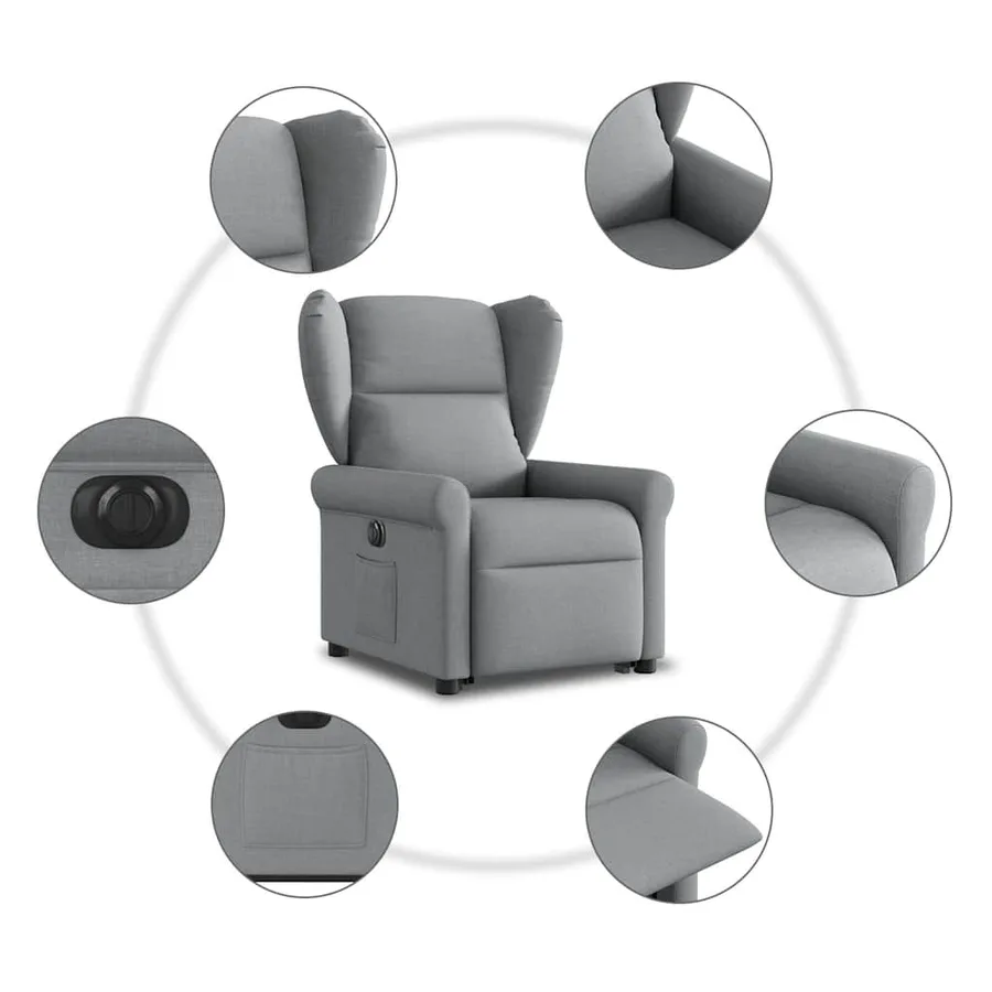 Fauteuil inclinable électrique gris clair tissu - 11