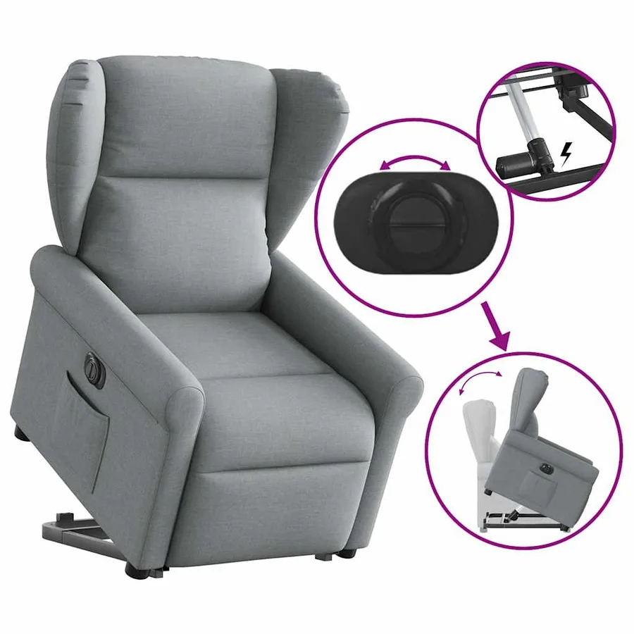 Fauteuil inclinable électrique gris clair tissu - 7