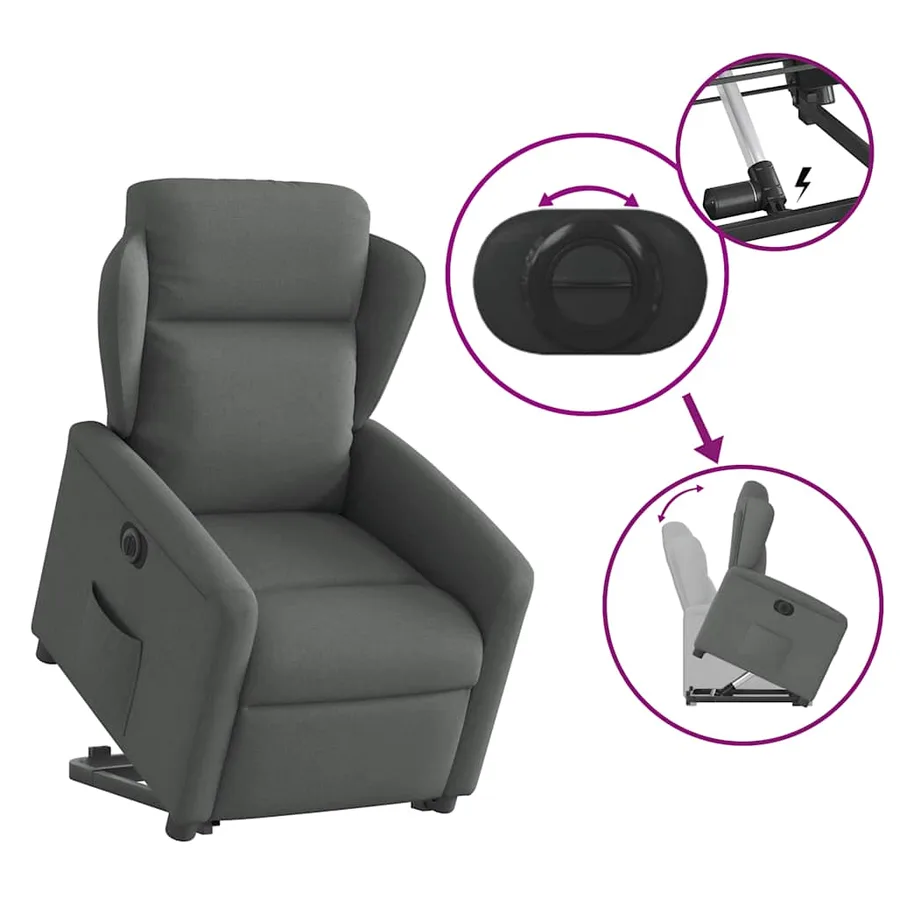 Fauteuil inclinable électrique gris foncé tissu - 8